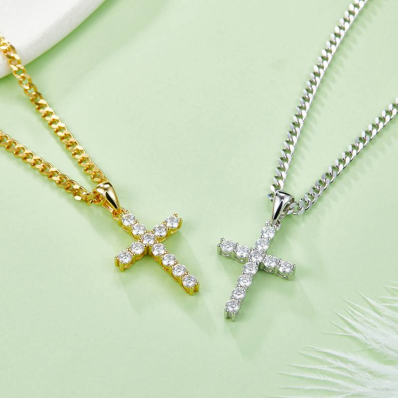 Classic十字架NecklaceS925银PendantMoissanite3.0mmD级